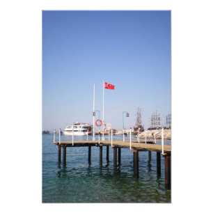 Pier with view of the marine with yacht in Turkey Photo Print