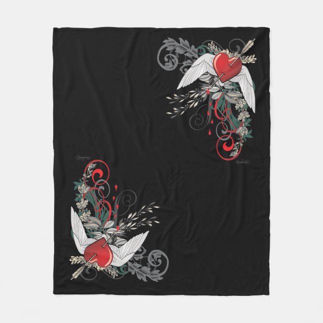 Pierced Heart on Wings Fleece Blanket (Front)