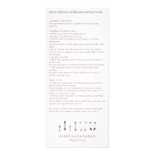 Piercing Sterling Jewellery Aftercare Instruction Rack Card