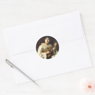 Pierette Playing The Lute by Paul De La Boulaye Classic Round Sticker