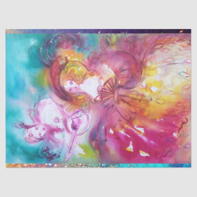 PIERO AND ARLECCHINA Venetian Carnival Watercolor  Tissue Paper (Front)