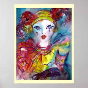 PIERO WITH CAT / Venetian Masquerade Masks Poster