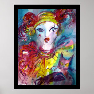 PIERO WITH CAT / Venetian Masquerade Masks Poster