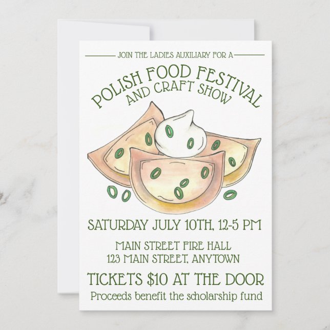 Pierogies with Sour Cream Polish Food Festival Invitation (Front)