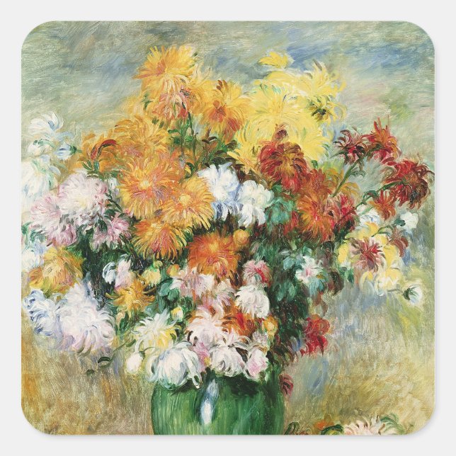 Pierre A Renoir | Bouquet of Chrysanthemums Square Sticker (Front)