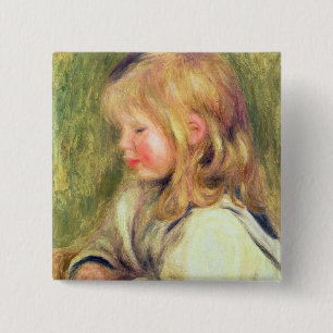 Pierre A Renoir   Child in a White Shirt Reading 15 Cm Square Badge