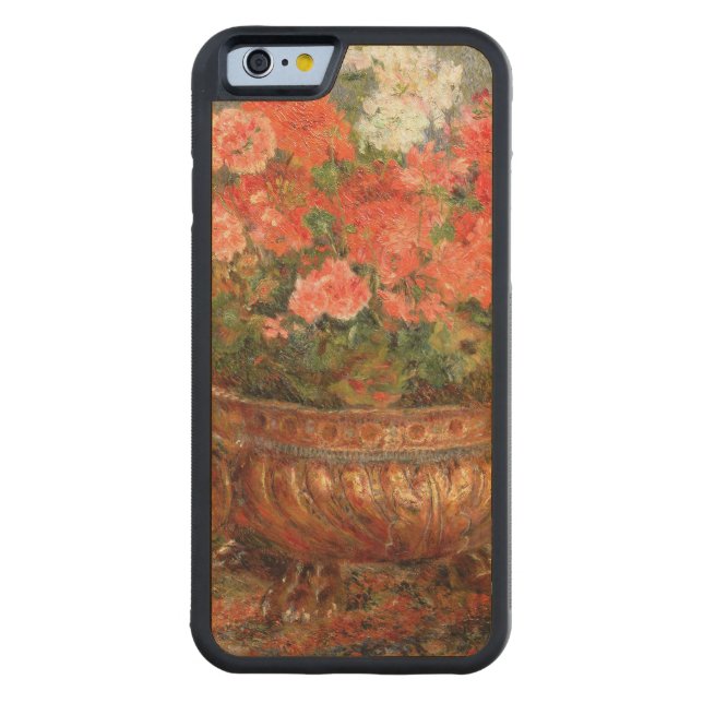 Pierre A Renoir | Geraniums in a Copper Basin Carved Wood iPhone Case (Back)