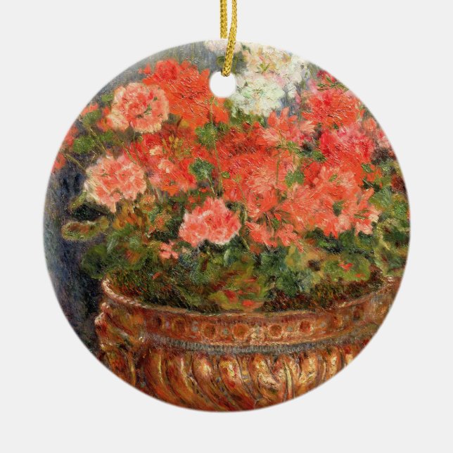 Pierre A Renoir | Geraniums in a Copper Basin Ceramic Tree Decoration (Front)