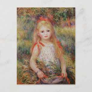 Pierre A Renoir Little Girl Carrying Flowers Postcard