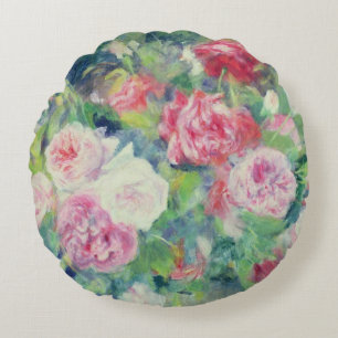 Pierre A Renoir Roses 2 Round Cushion