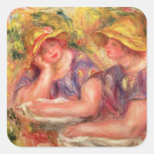 Pierre A Renoir   Two women in blue blouses Square Sticker
