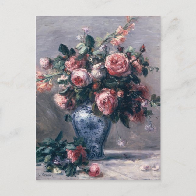 Pierre A Renoir | Vase of Roses Postcard (Front)