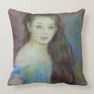 Pierre A Renoir Young girl with blue eyes Cushion