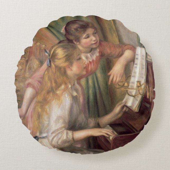 Pierre A Renoir | Young Girls at the Piano Round Cushion (Front)