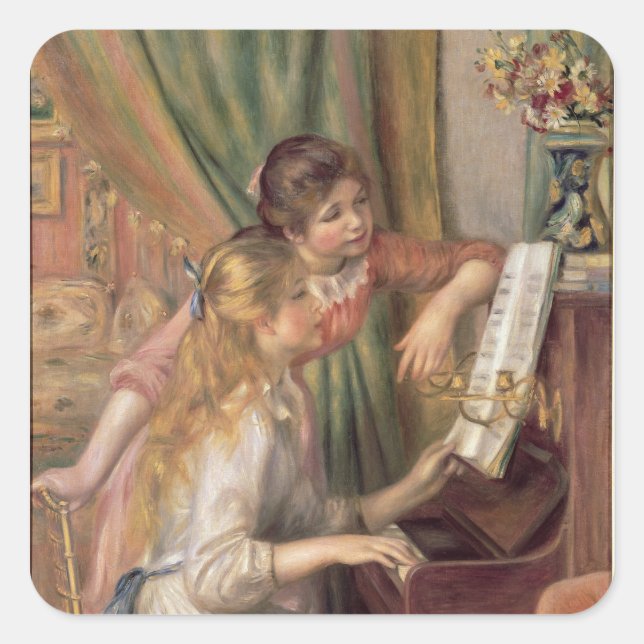 Pierre A Renoir | Young Girls at the Piano Square Sticker (Front)