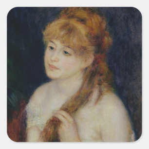 Pierre A Renoir Young Woman Braiding her Hair Square Sticker