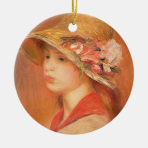 Pierre A Renoir   Young Woman in a Hat Ceramic Tree Decoration