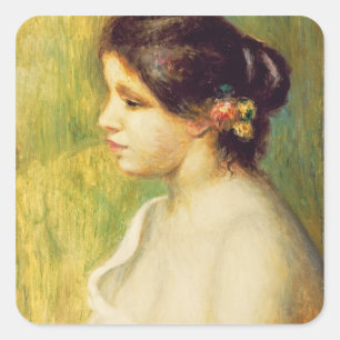 Pierre A Renoir Young Woman with Flowers at Ear Square Sticker
