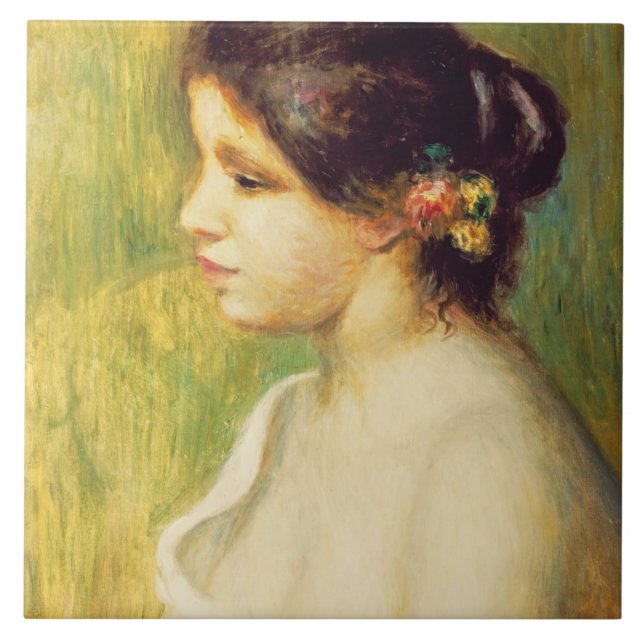 Pierre A Renoir | Young Woman with Flowers at Ear Tile (Front)