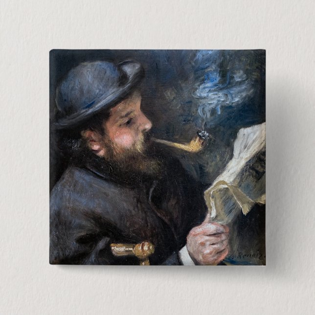 Pierre-Auguste Renoir - Claude Monet Reading 15 Cm Square Badge (Front)