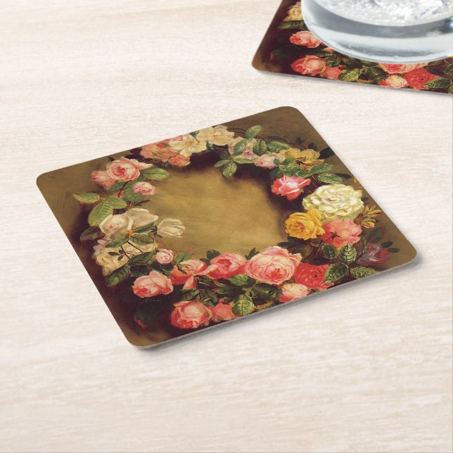 Pierre-Auguste Renoir - Crown of Roses  Square Paper Coaster (Angled)