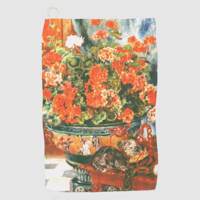 Pierre-Auguste Renoir Geraniums And Cats     Golf Towel (Front)