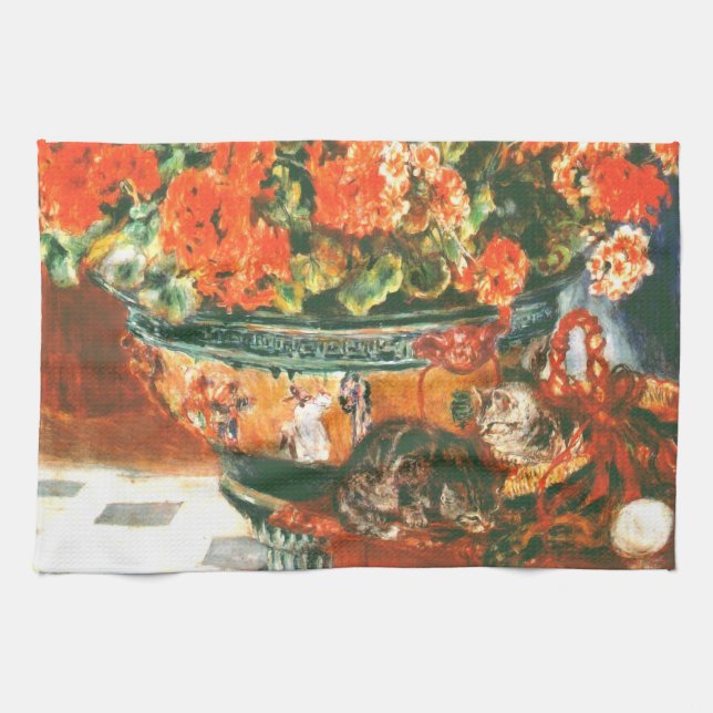 Pierre-Auguste Renoir Geraniums And Cats    Tea Towel (Horizontal)