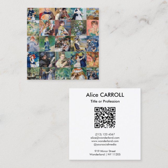 Pierre-Auguste Renoir - Grid Collage - QR Code Square Business Card (Front/Back)