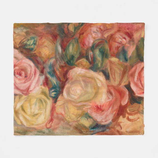 Pierre-Auguste Renoir - Roses Fleece Blanket (Front (Horizontal))