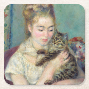 Pierre-Auguste Renoir - Woman with a Cat Square Paper Coaster