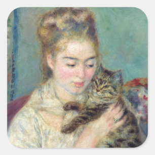 Pierre-Auguste Renoir - Woman with a Cat Square Sticker