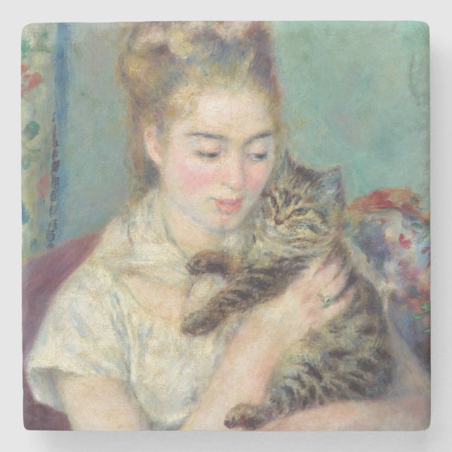 Pierre-Auguste Renoir - Woman with a Cat Stone Coaster (Front)