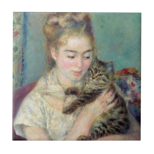 Pierre-Auguste Renoir - Woman with a Cat Tile (Front)