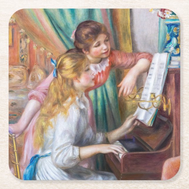 Pierre Auguste Renoir - Young Girls at the Piano Square Paper Coaster (Front)