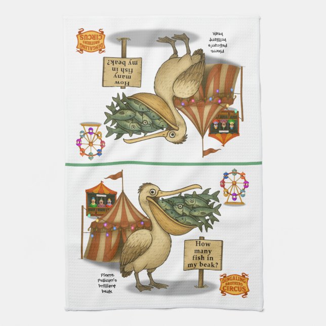Pierre pelican's brilliant beak tea towel (Vertical)