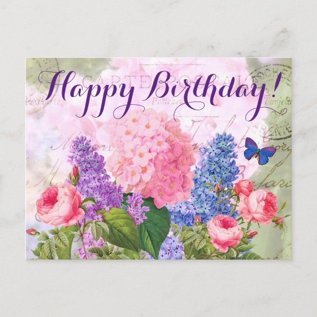 Pierre Redoute Flowers Happy Birthday Postcard (Front)