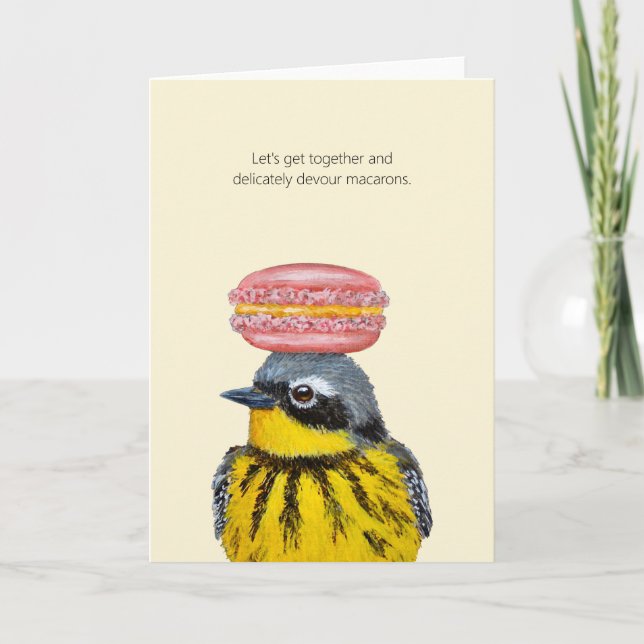 Pierre the warbler with macaron card (Front)