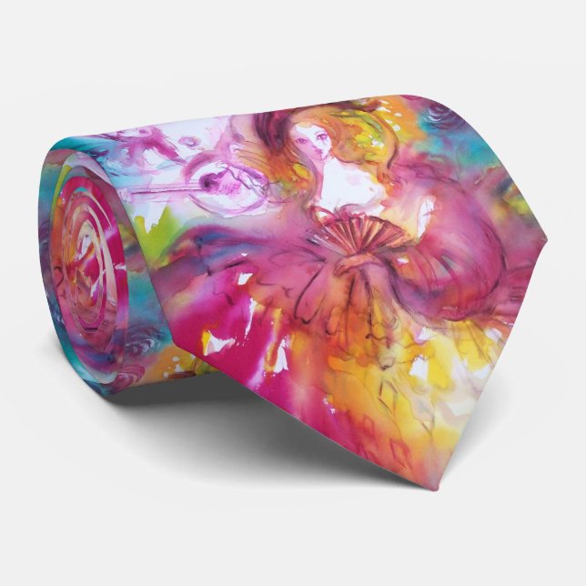 PIERROT AND ARLECCHINA Carnival Watercolor Tie (Rolled)