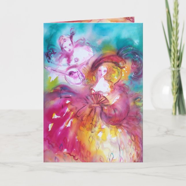 PIERROT AND ARLECCHINA  Romantic Birthday Card (Front)