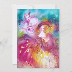 PIERROT AND ARLECCHINA Venetian Carnival, Holiday Card
