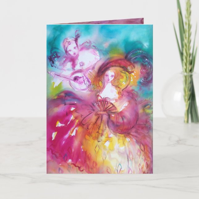 PIERROT AND ARLECCHINA Venetian Carnival, Holiday Card (Front)