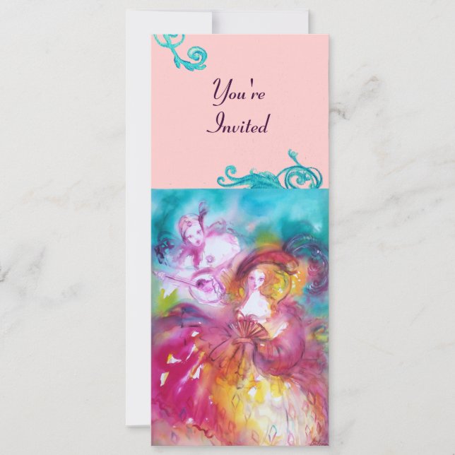 PIERROT AND ARLECCHINA Venetian Carnival, Invitation (Front)