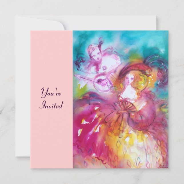 PIERROT AND ARLECCHINA Venetian Carnival, Invitation (Front)