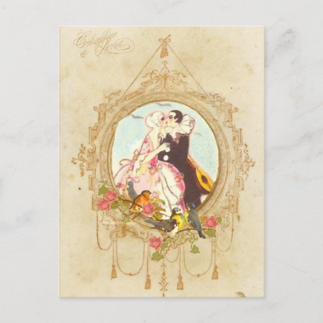 Pierrot and Columbine Postcard (Front)