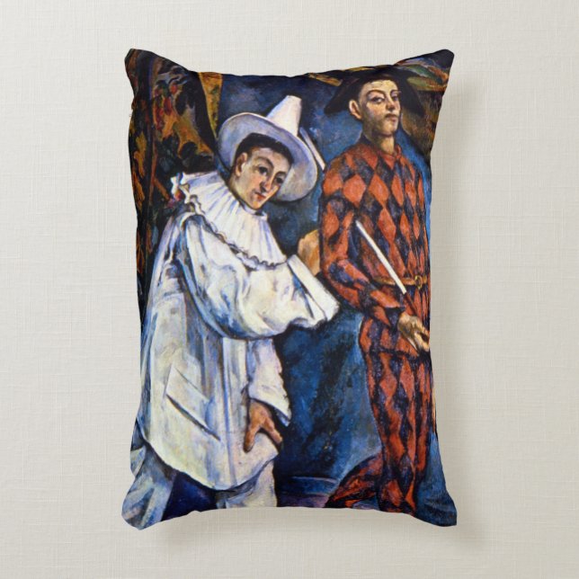 Pierrot and Harlequin, Mardi Gras by Paul Cezanne Decorative Cushion (Front(Vertical))