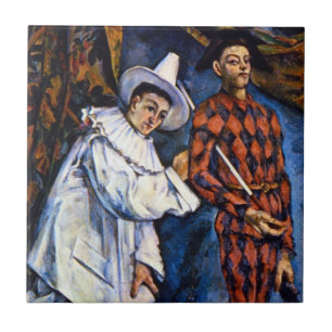 Pierrot and Harlequin, Mardi Gras by Paul Cezanne Tile