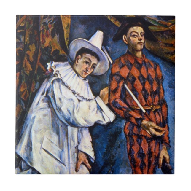 Pierrot and Harlequin, Mardi Gras by Paul Cezanne Tile (Front)