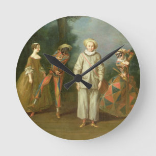 Pierrot and Harlequin Round Clock