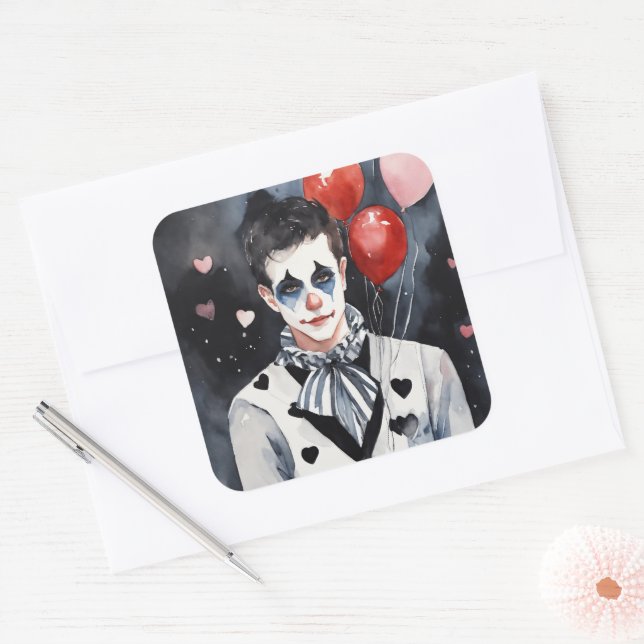 Pierrot black and white square sticker (Envelope)