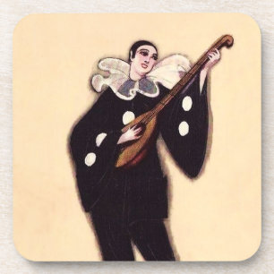 Pierrot in Black Playing Lute by Sophia Chiostri Coaster